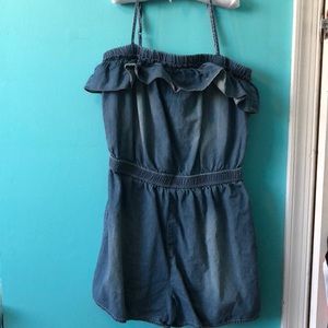 Fake denim short romper
